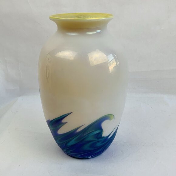 Lundberg Studio Art Glass Vase Iridescent Pulled Feather Vase Signed 2000 Vtg - Picture 1 of 15